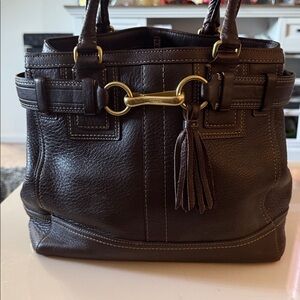 RARE Vintage Coach Brown Genuine Leather Shoulder Bag with Gold Brass Hardware